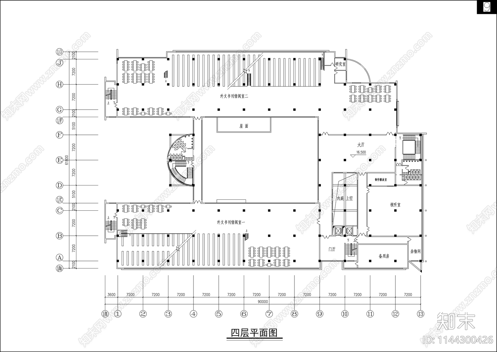 四川农大图书馆建筑cad施工图下载【ID:1144300426】