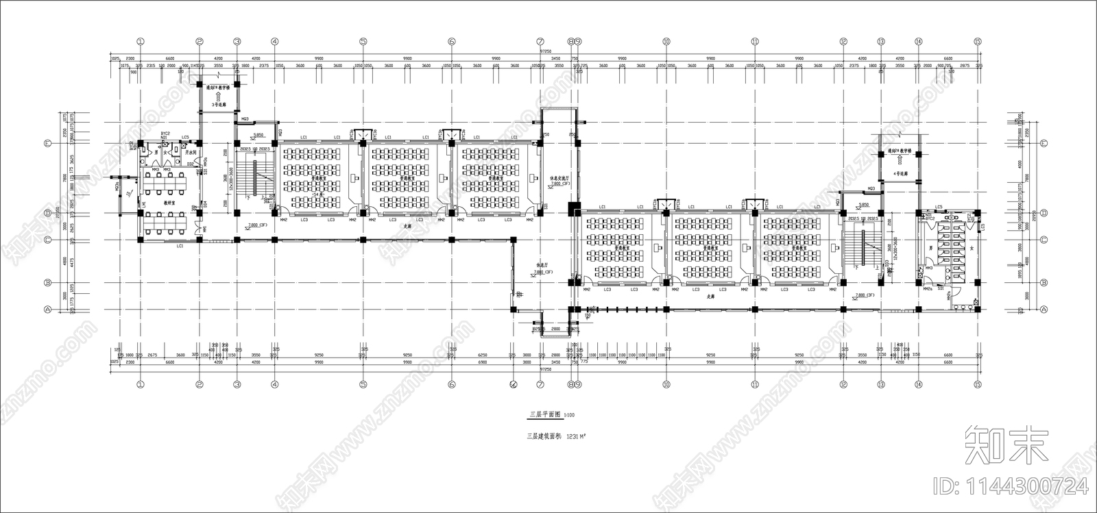 西安某大学教学楼建筑cad施工图下载【ID:1144300724】