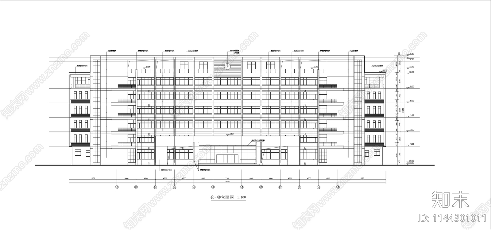 学区综合教学楼建筑cad施工图下载【ID:1144301011】