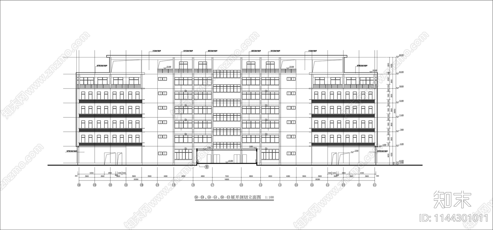 学区综合教学楼建筑cad施工图下载【ID:1144301011】