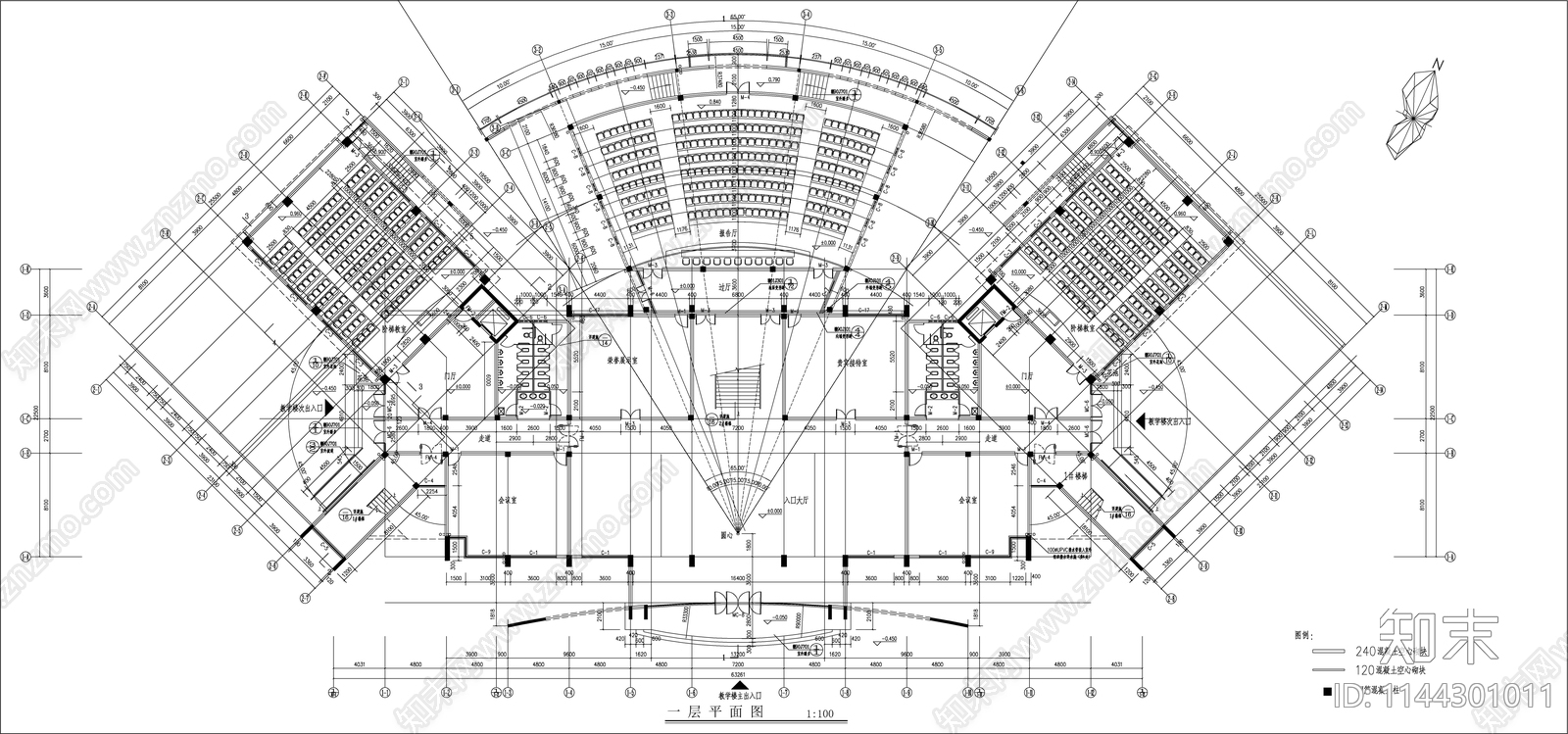 学区综合教学楼建筑cad施工图下载【ID:1144301011】