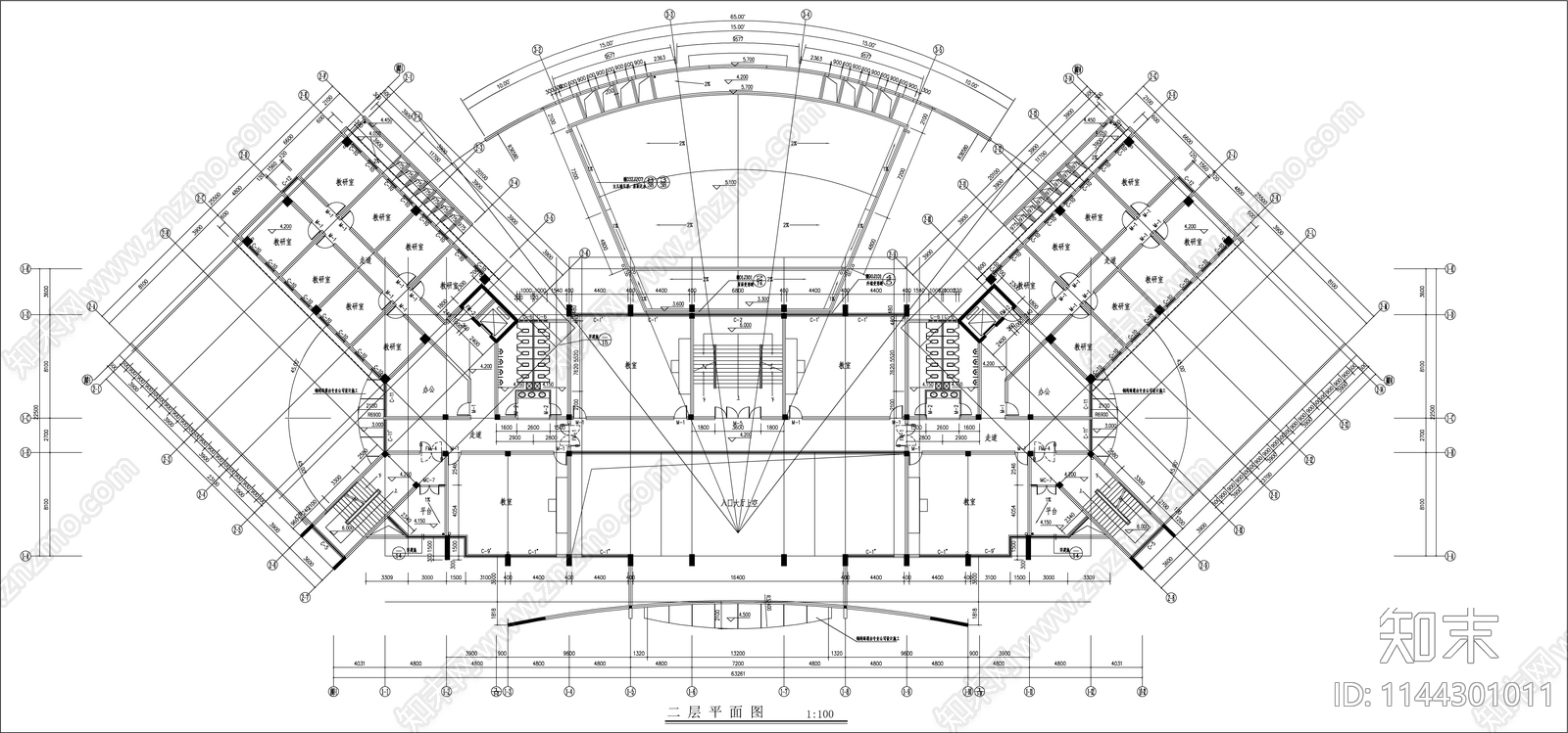 学区综合教学楼建筑cad施工图下载【ID:1144301011】