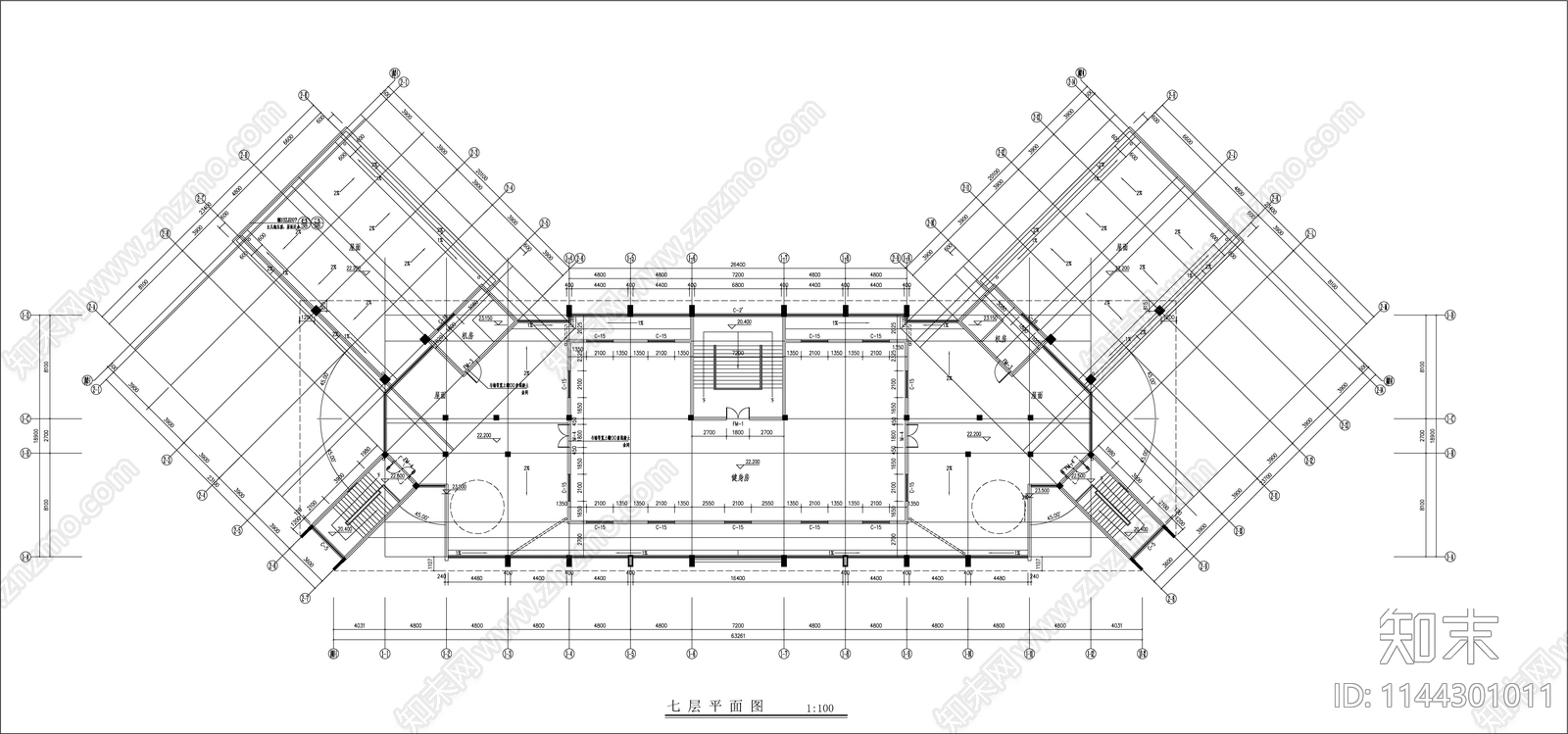 学区综合教学楼建筑cad施工图下载【ID:1144301011】