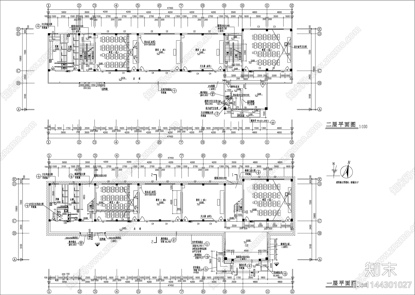 现代小学教学楼建筑cad施工图下载【ID:1144301027】