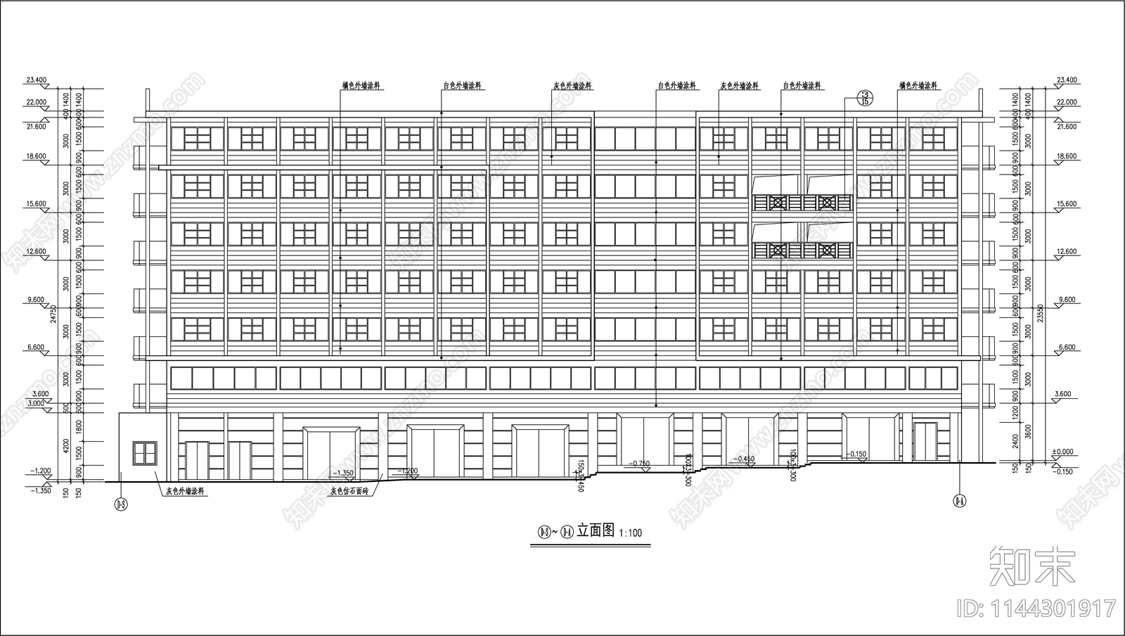 学生公寓D栋建筑cad施工图下载【ID:1144301917】