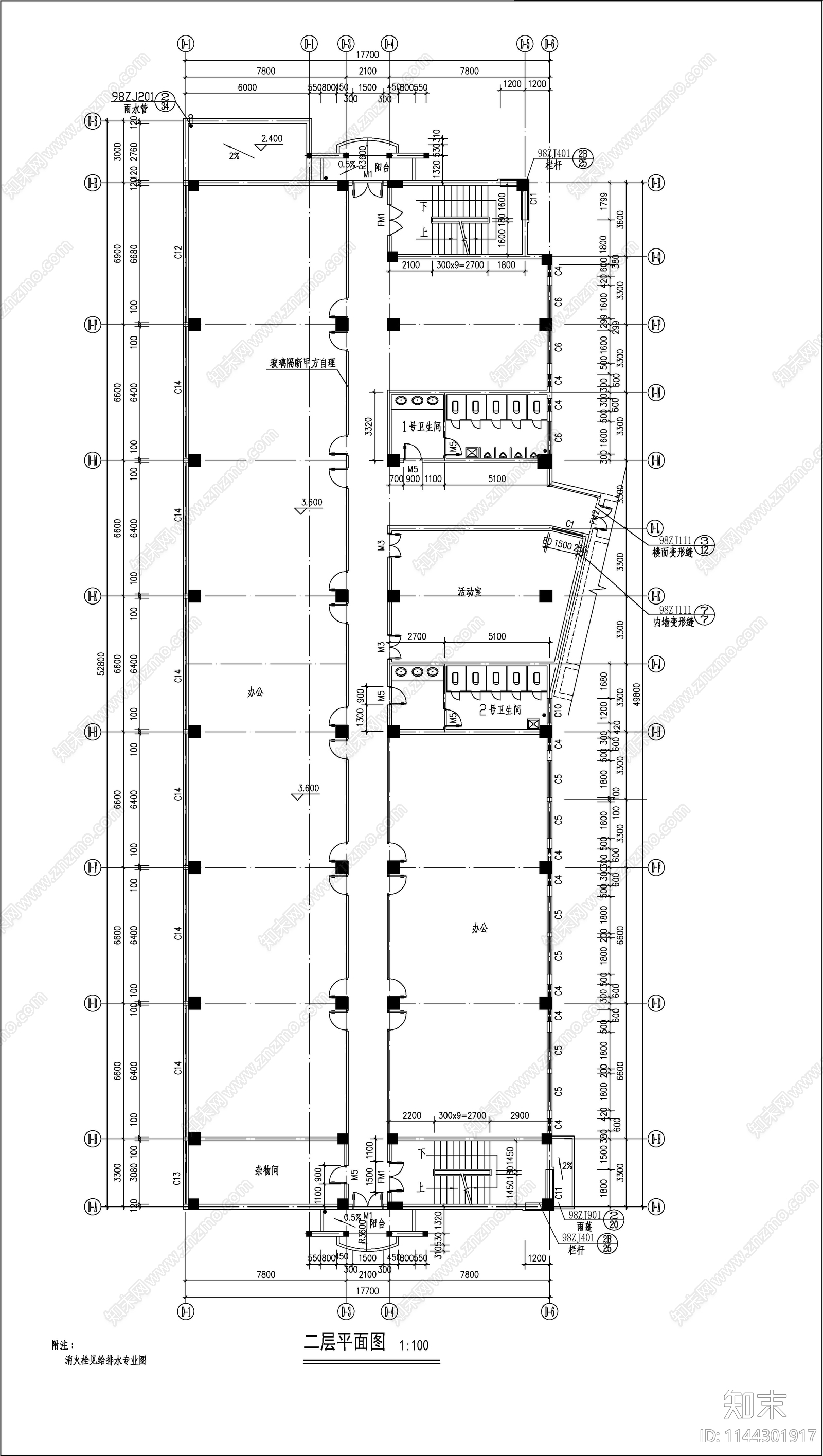 学生公寓D栋建筑cad施工图下载【ID:1144301917】