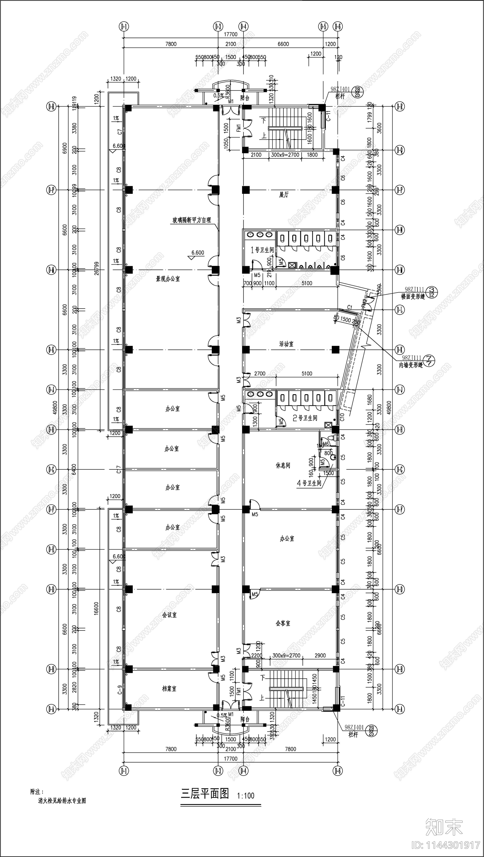 学生公寓D栋建筑cad施工图下载【ID:1144301917】