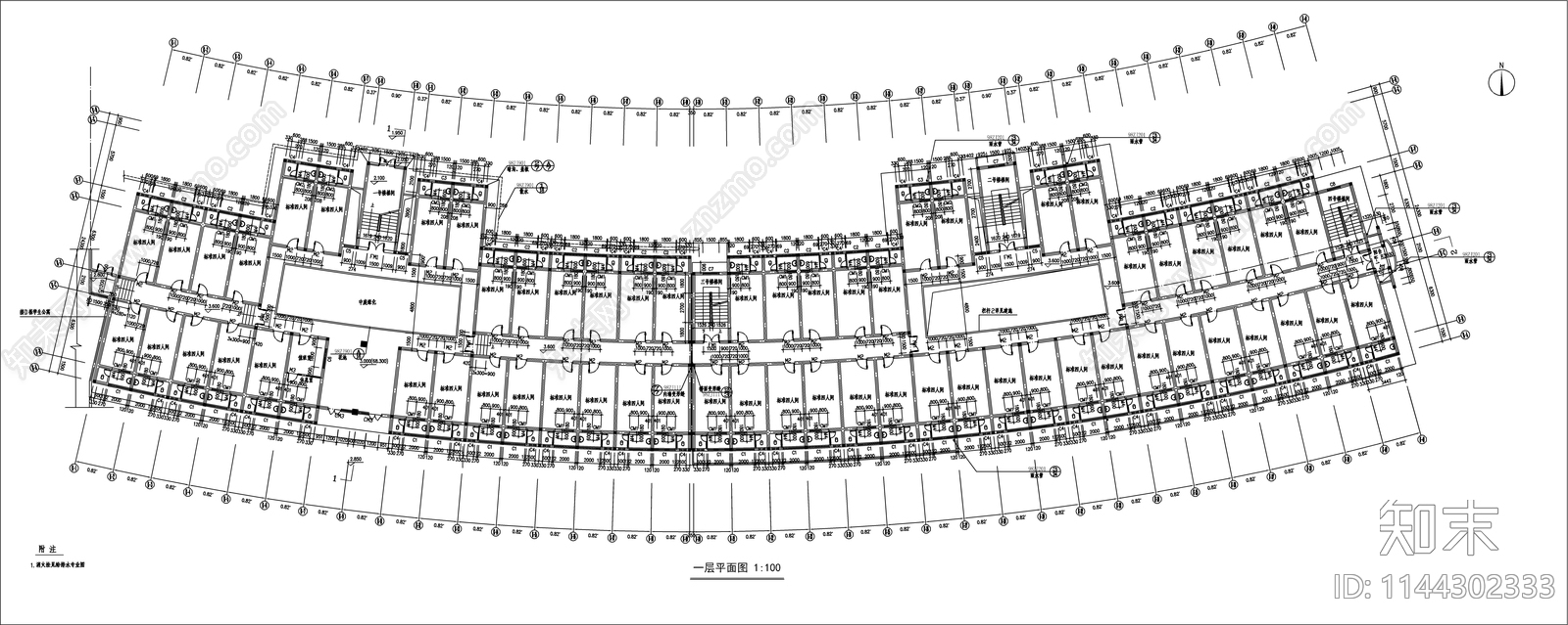 学生公寓E栋建筑cad施工图下载【ID:1144302333】