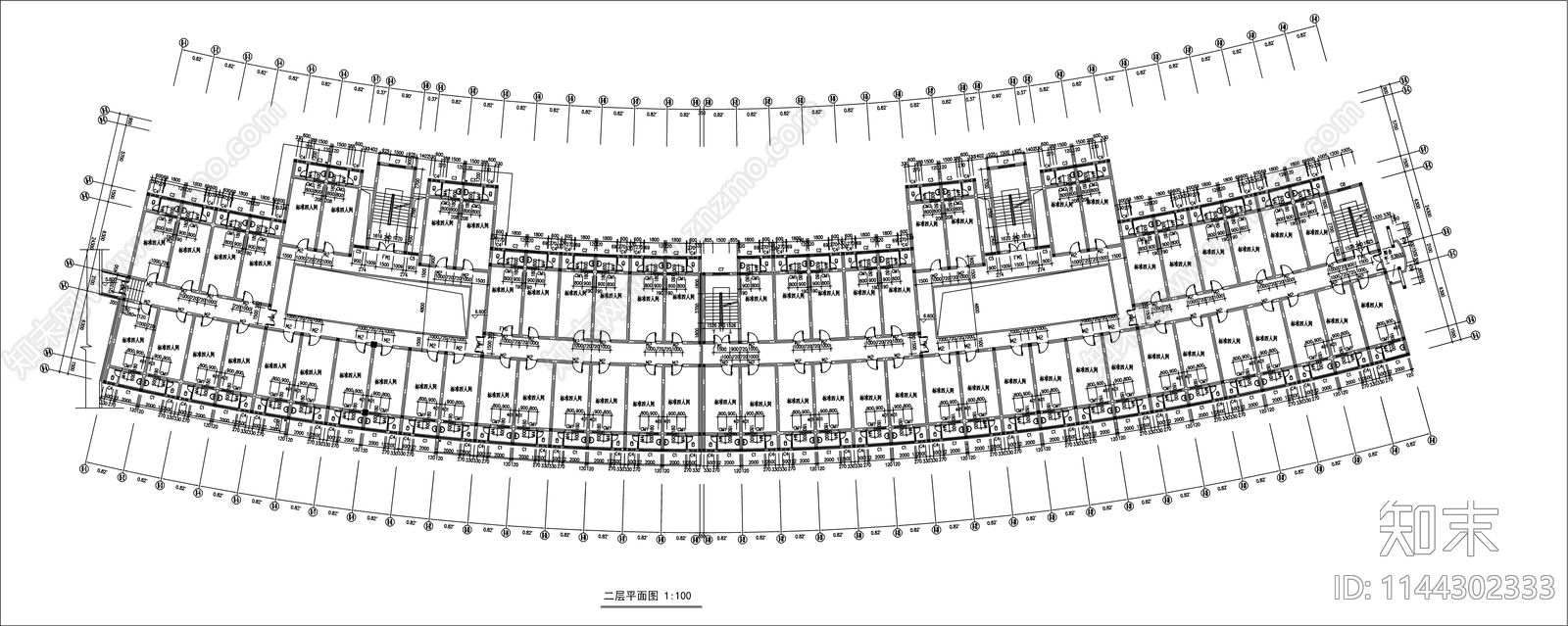 学生公寓E栋建筑cad施工图下载【ID:1144302333】