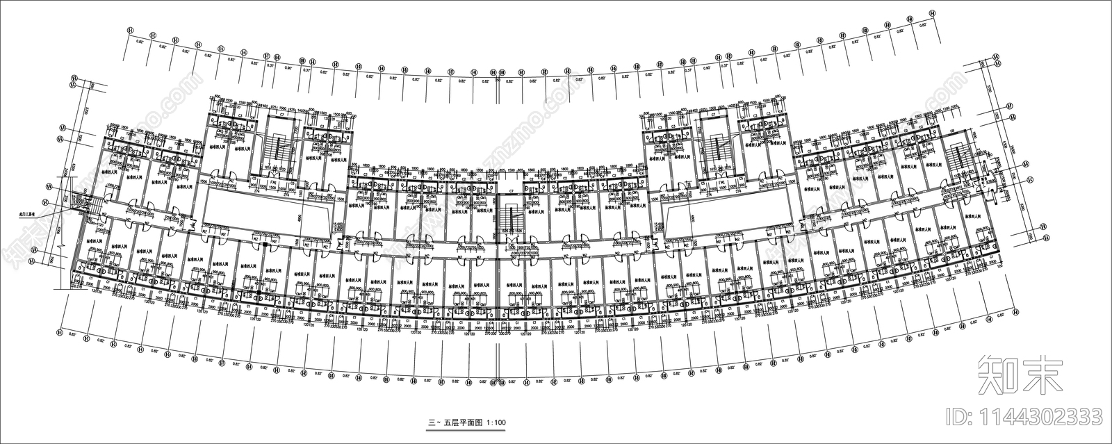 学生公寓E栋建筑cad施工图下载【ID:1144302333】