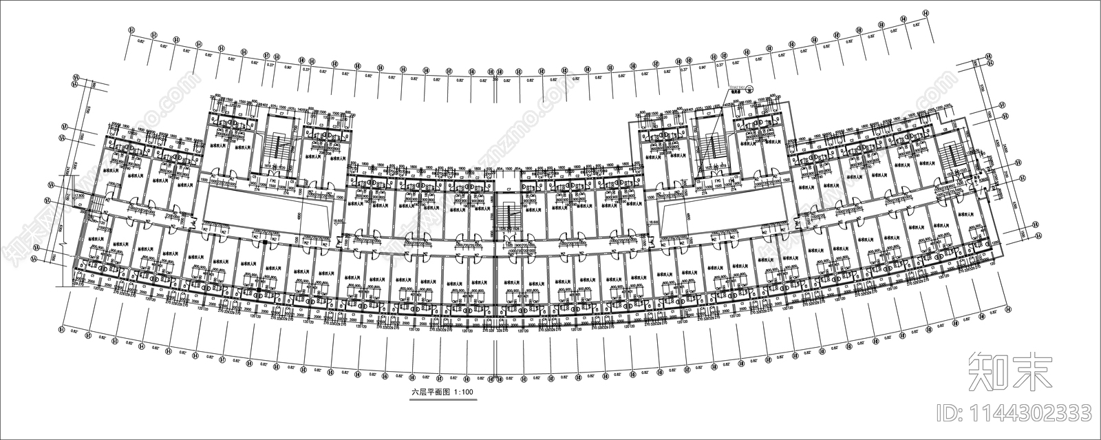 学生公寓E栋建筑cad施工图下载【ID:1144302333】