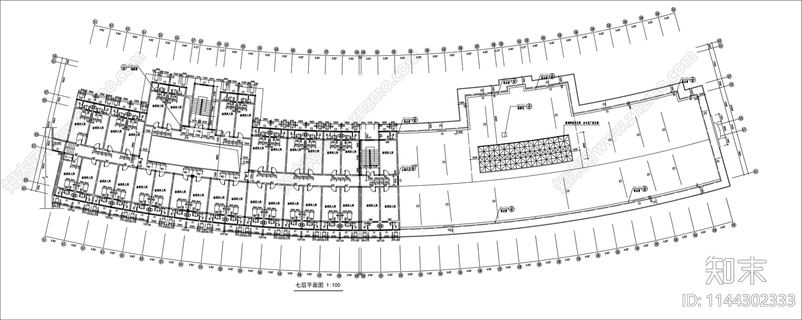 学生公寓E栋建筑cad施工图下载【ID:1144302333】