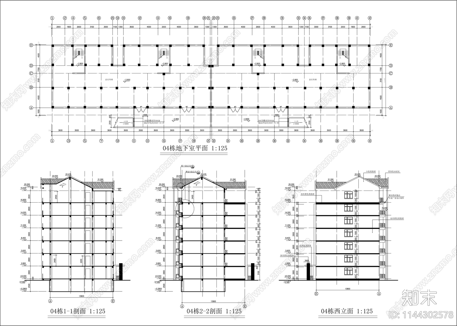 学生公寓建筑cad施工图下载【ID:1144302578】