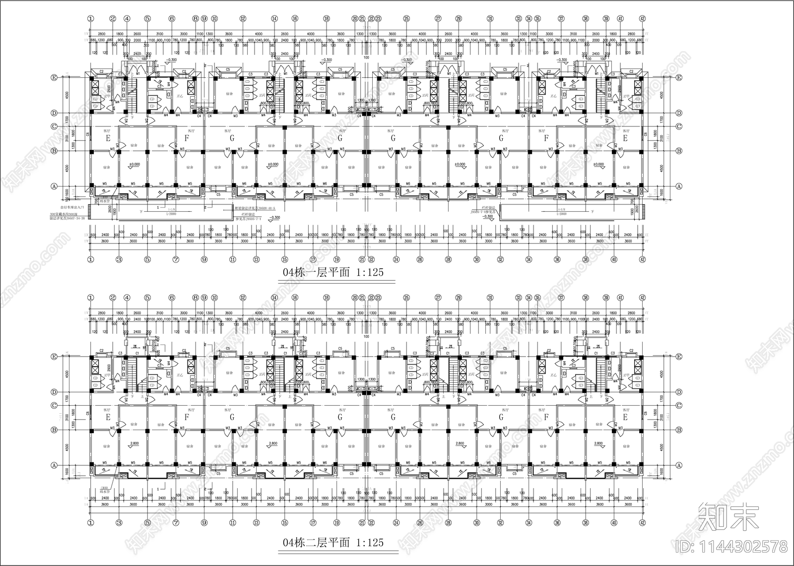 学生公寓建筑cad施工图下载【ID:1144302578】