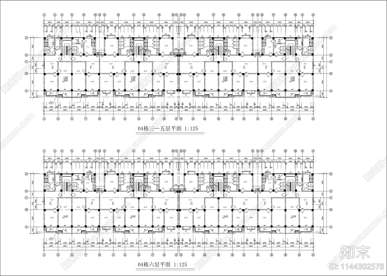 学生公寓建筑cad施工图下载【ID:1144302578】