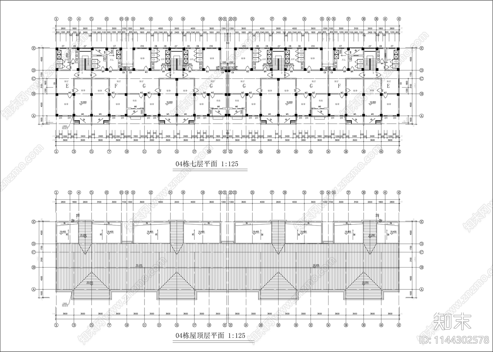 学生公寓建筑cad施工图下载【ID:1144302578】