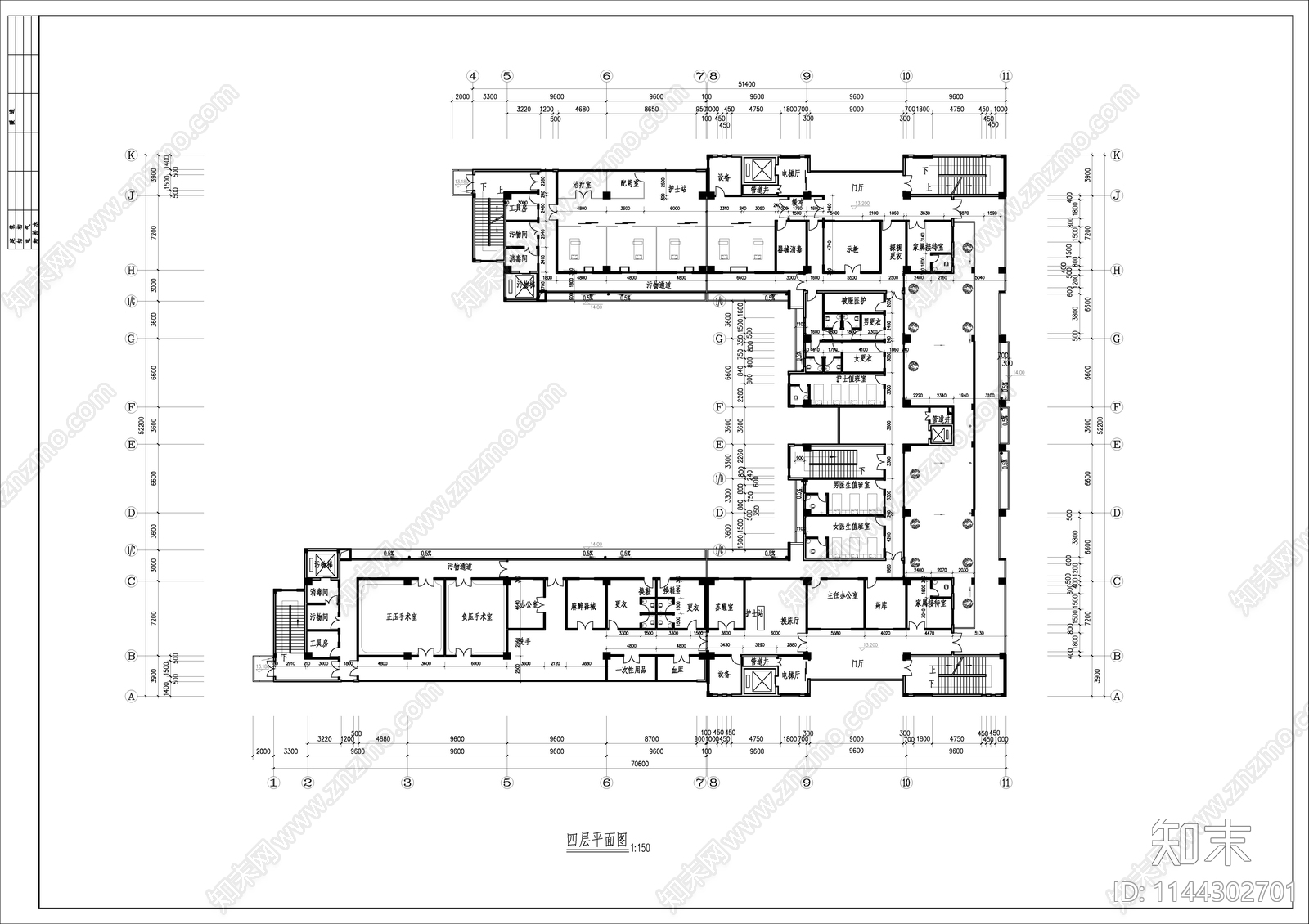 病房楼建筑cad施工图下载【ID:1144302701】