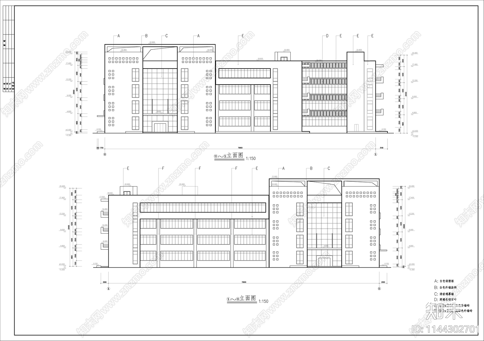 病房楼建筑cad施工图下载【ID:1144302701】