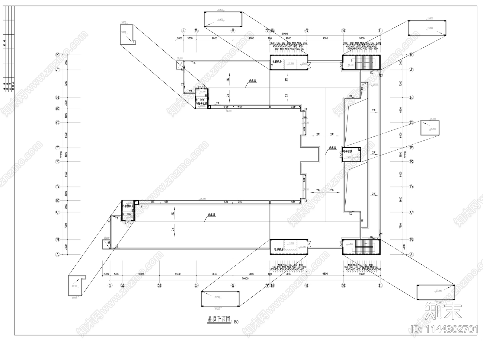 病房楼建筑cad施工图下载【ID:1144302701】