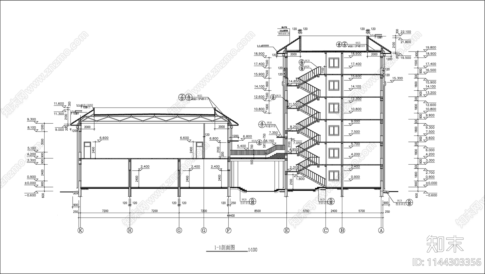 学校餐厅宿舍建筑cad施工图下载【ID:1144303356】