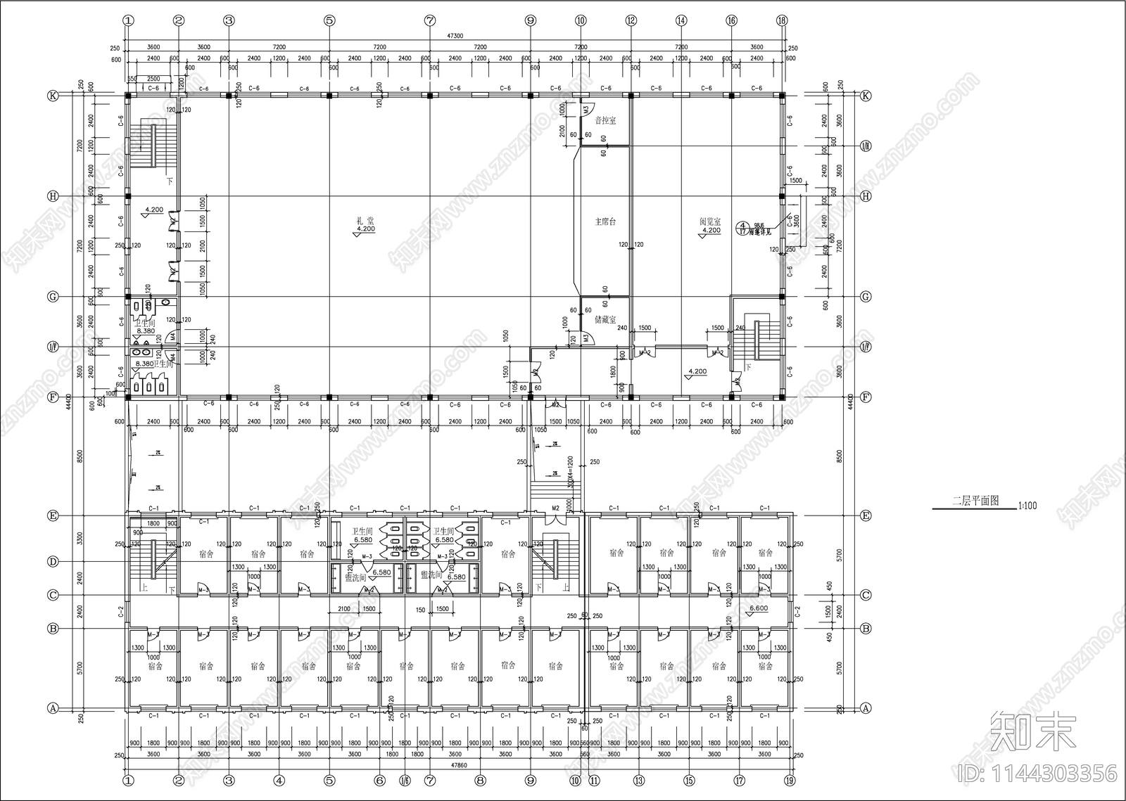 学校餐厅宿舍建筑cad施工图下载【ID:1144303356】