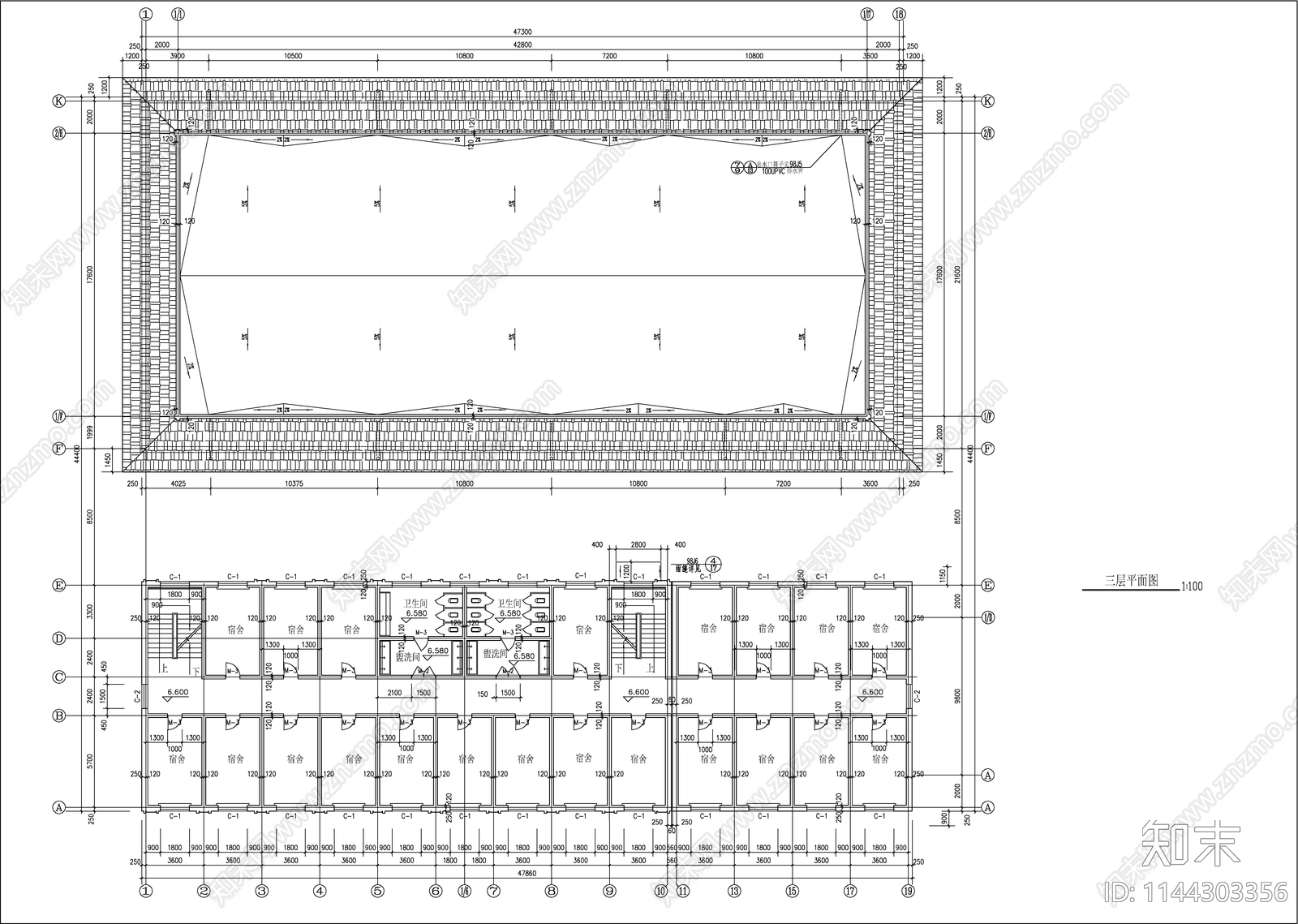 学校餐厅宿舍建筑cad施工图下载【ID:1144303356】