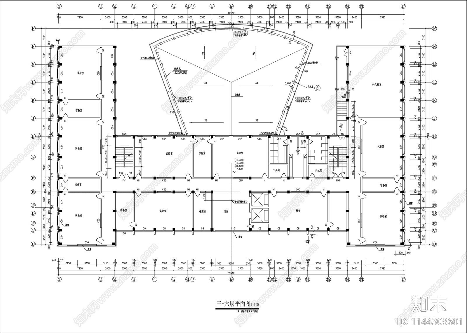 学校综合楼建筑cad施工图下载【ID:1144303601】