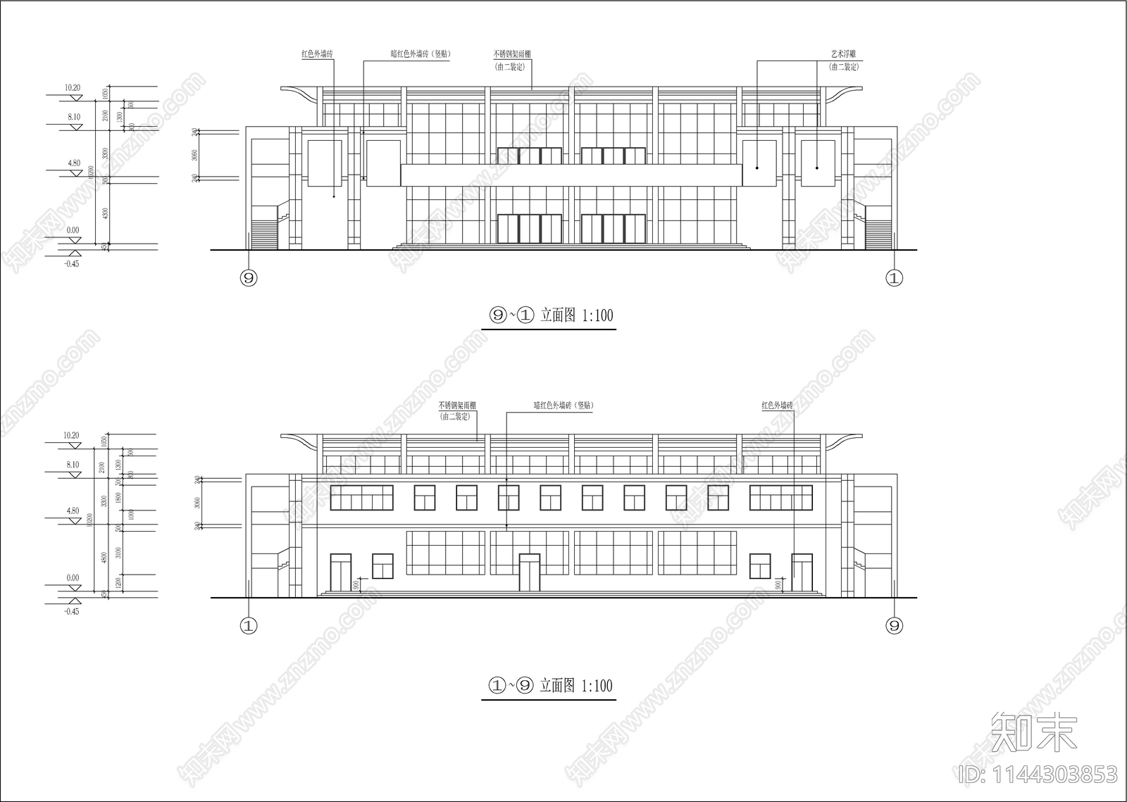 学院新校区食堂建筑cad施工图下载【ID:1144303853】