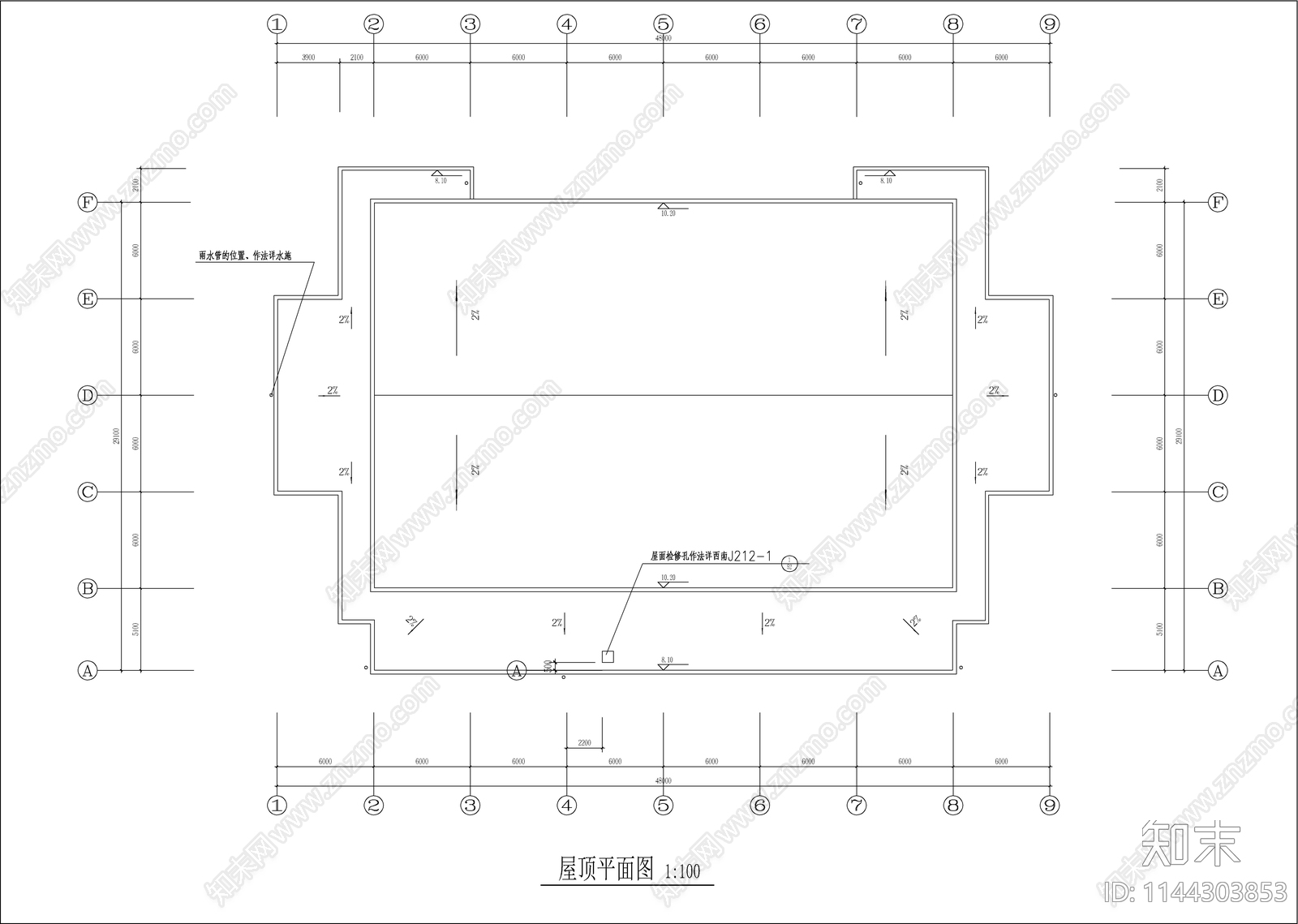 学院新校区食堂建筑cad施工图下载【ID:1144303853】