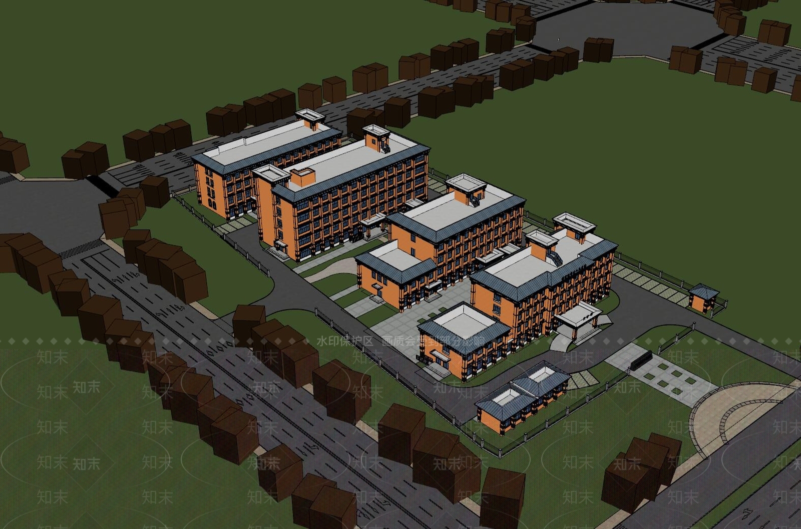 新中式医疗建筑SU模型下载【ID:1144303810】