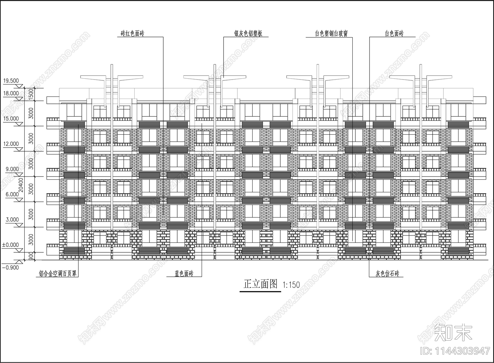 研究生公寓建筑cad施工图下载【ID:1144303947】