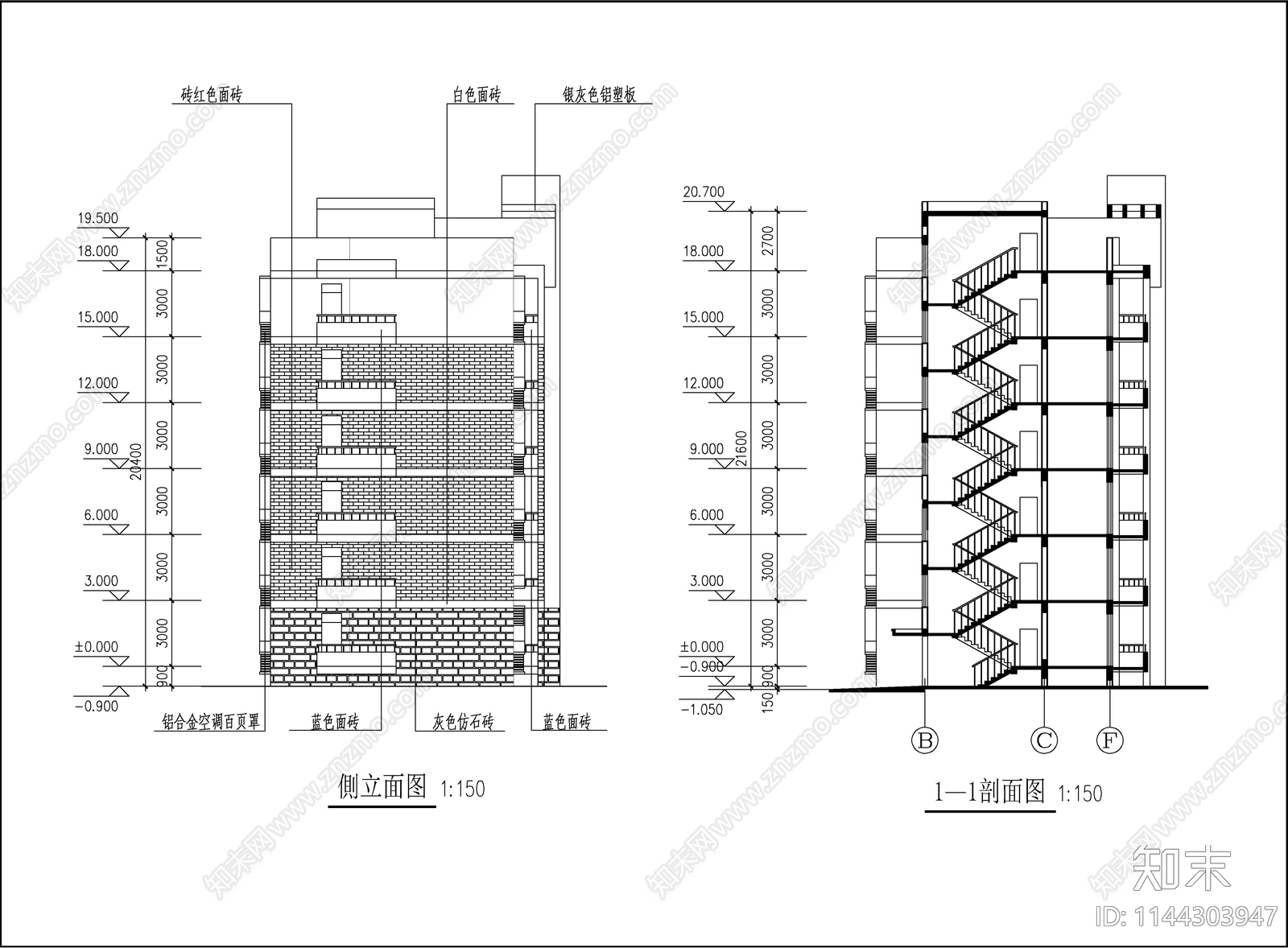 研究生公寓建筑cad施工图下载【ID:1144303947】