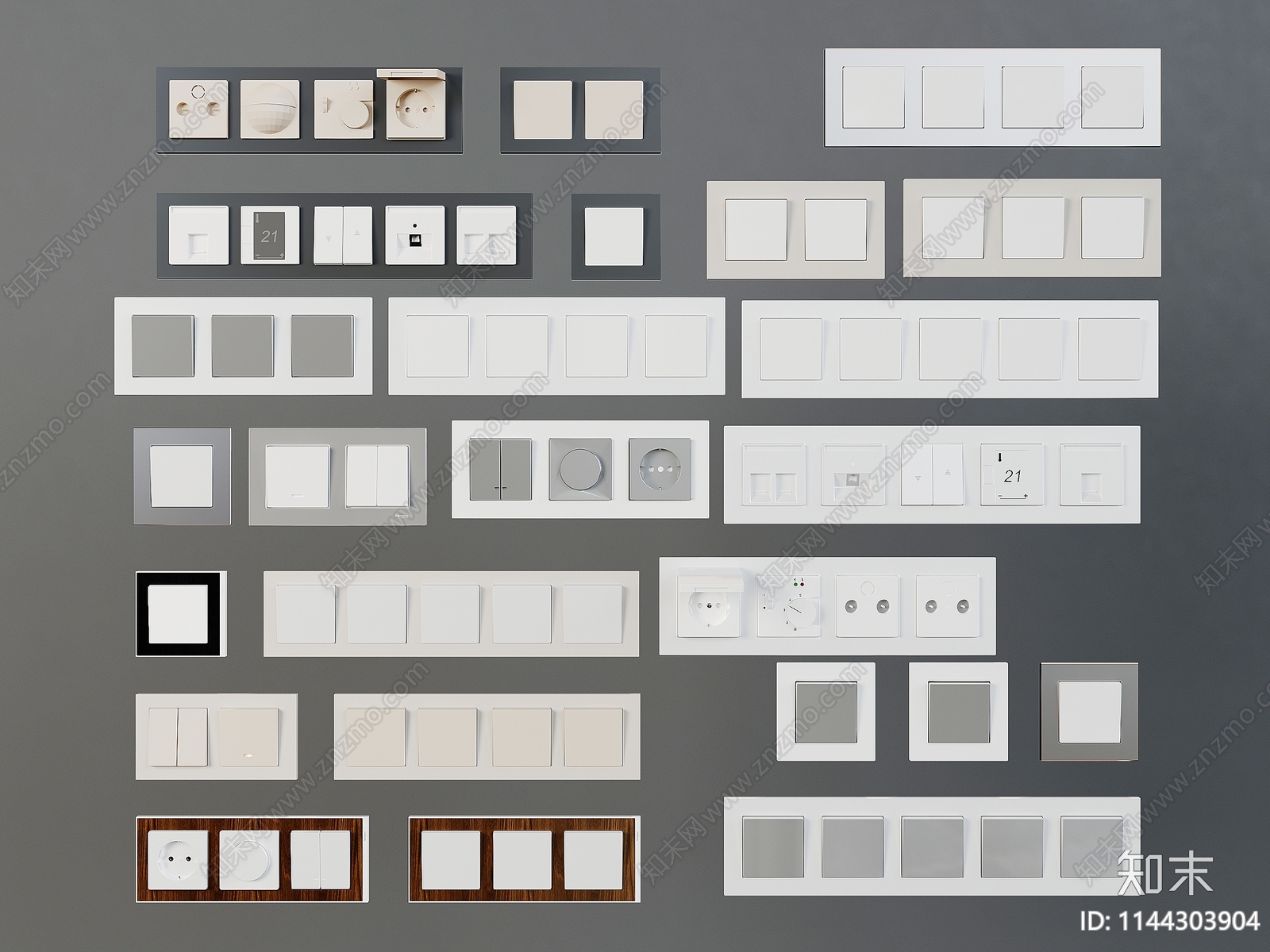 开关插座组合3D模型下载【ID:1144303904】