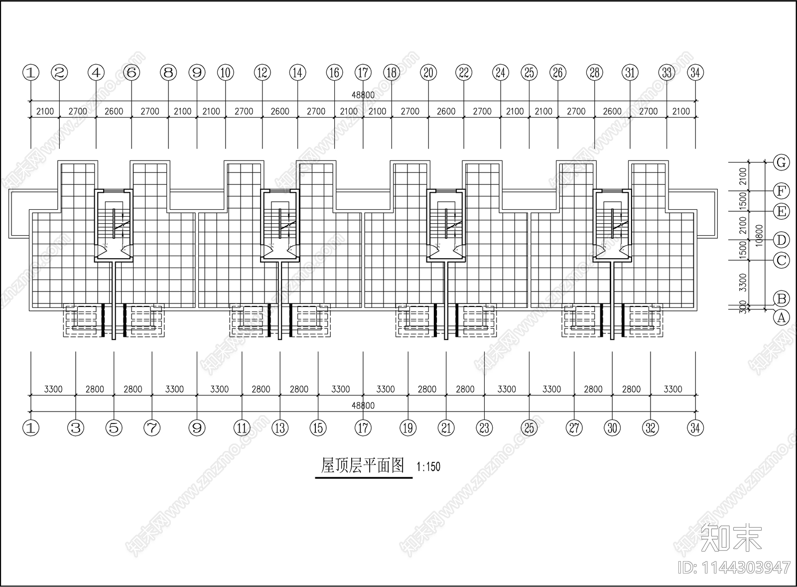 研究生公寓建筑cad施工图下载【ID:1144303947】