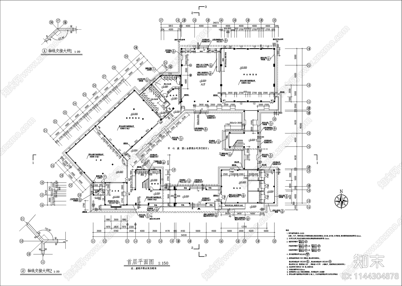 高中艺术教学楼建筑cad施工图下载【ID:1144304878】