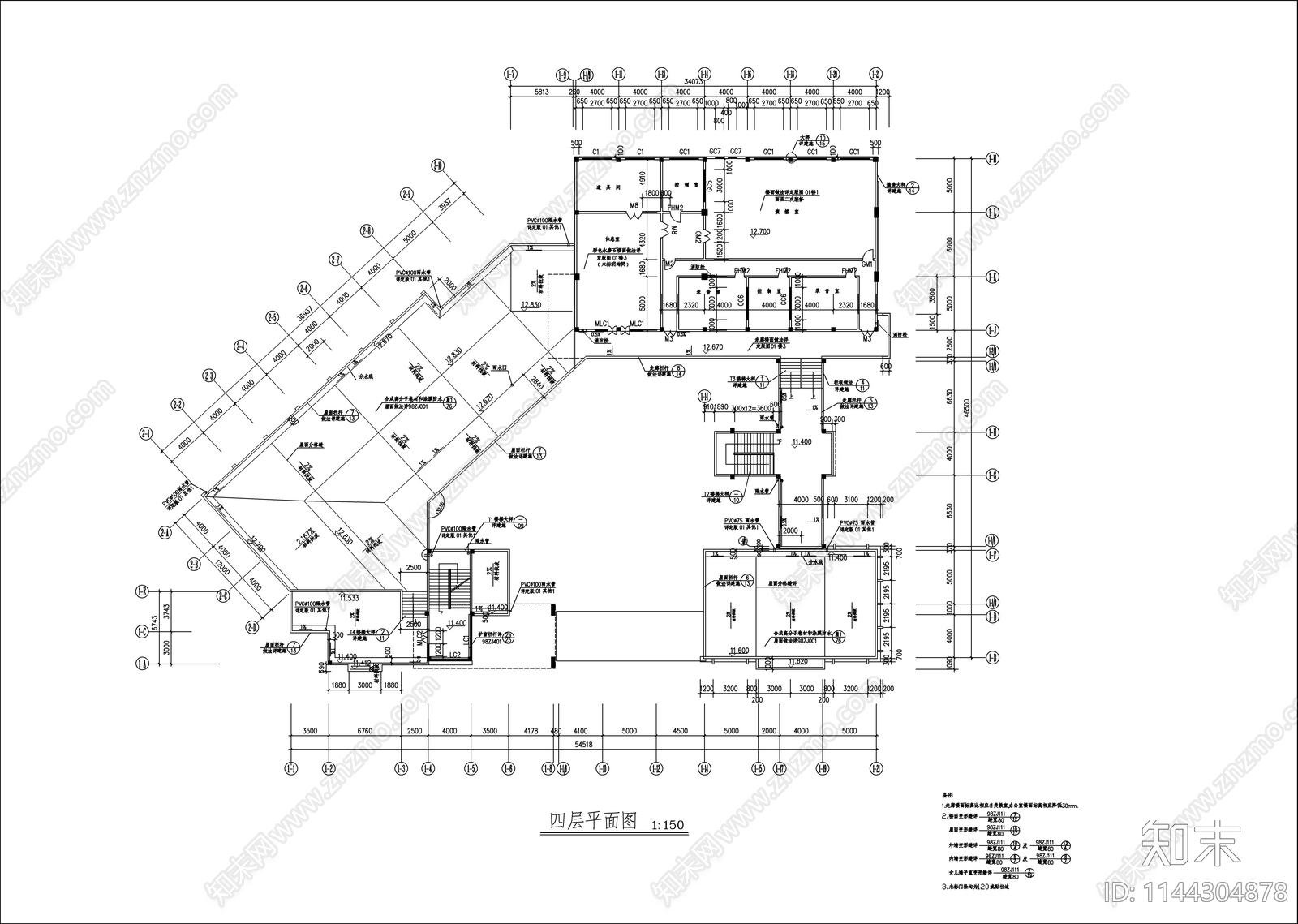 高中艺术教学楼建筑cad施工图下载【ID:1144304878】