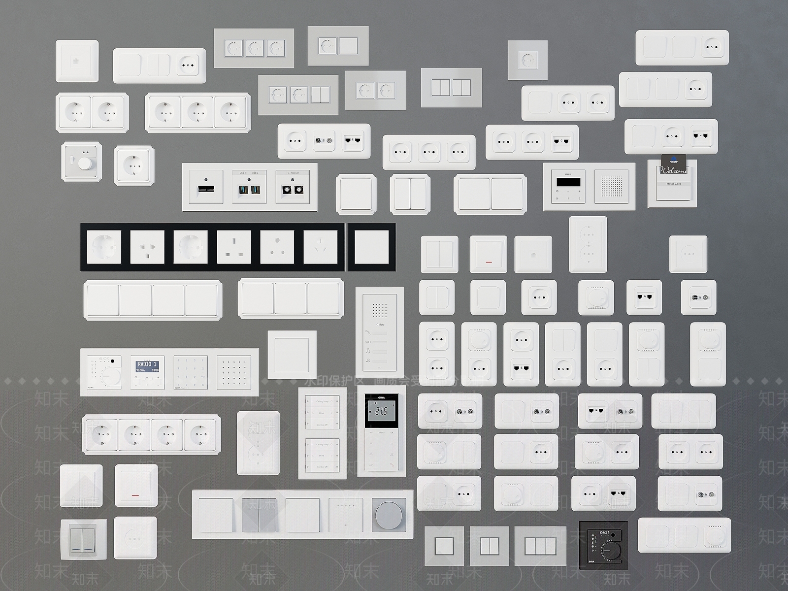 开关插座组合3D模型下载【ID:1144305312】