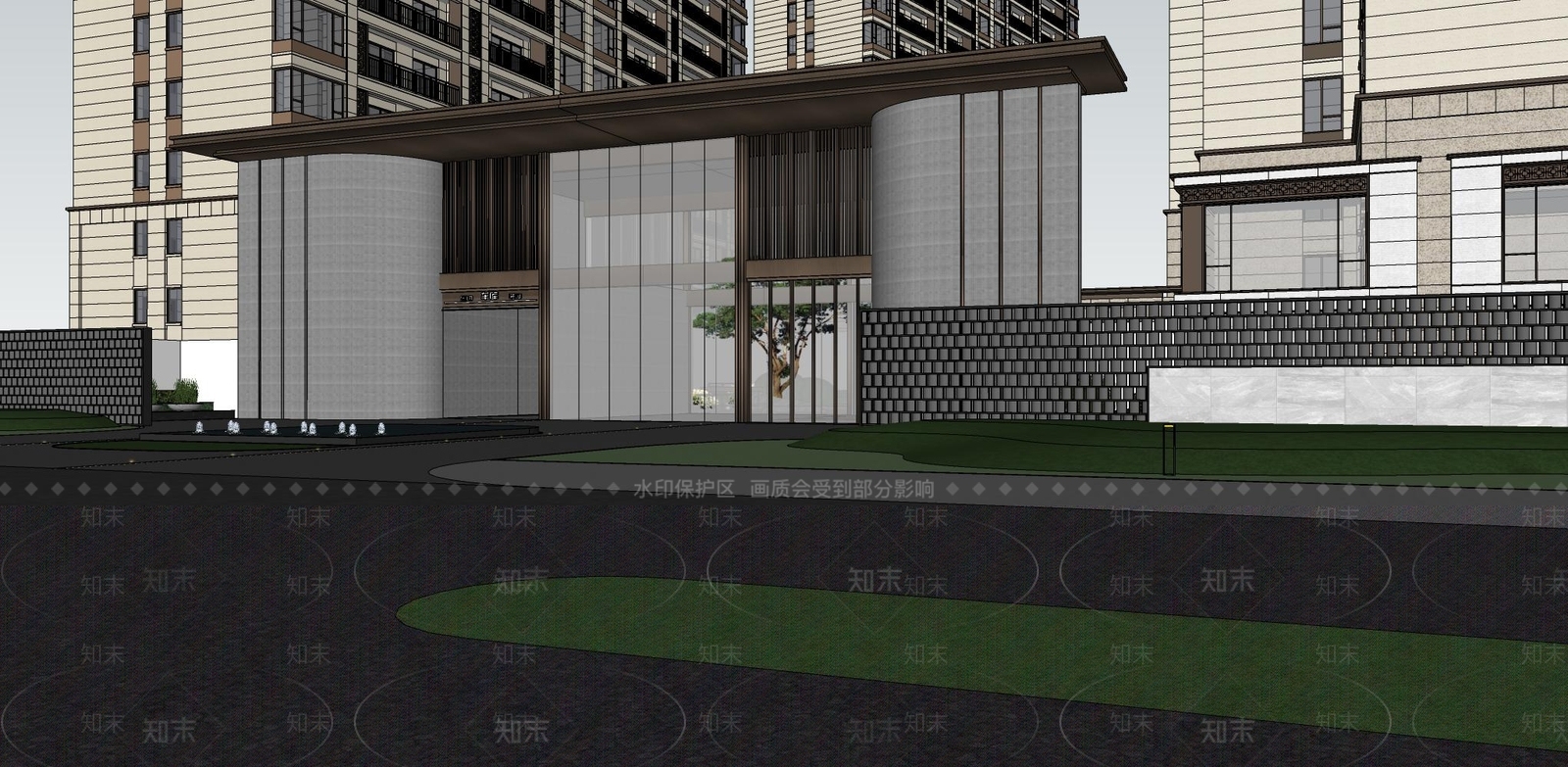现代小区入口大门SU模型下载【ID:1144314858】