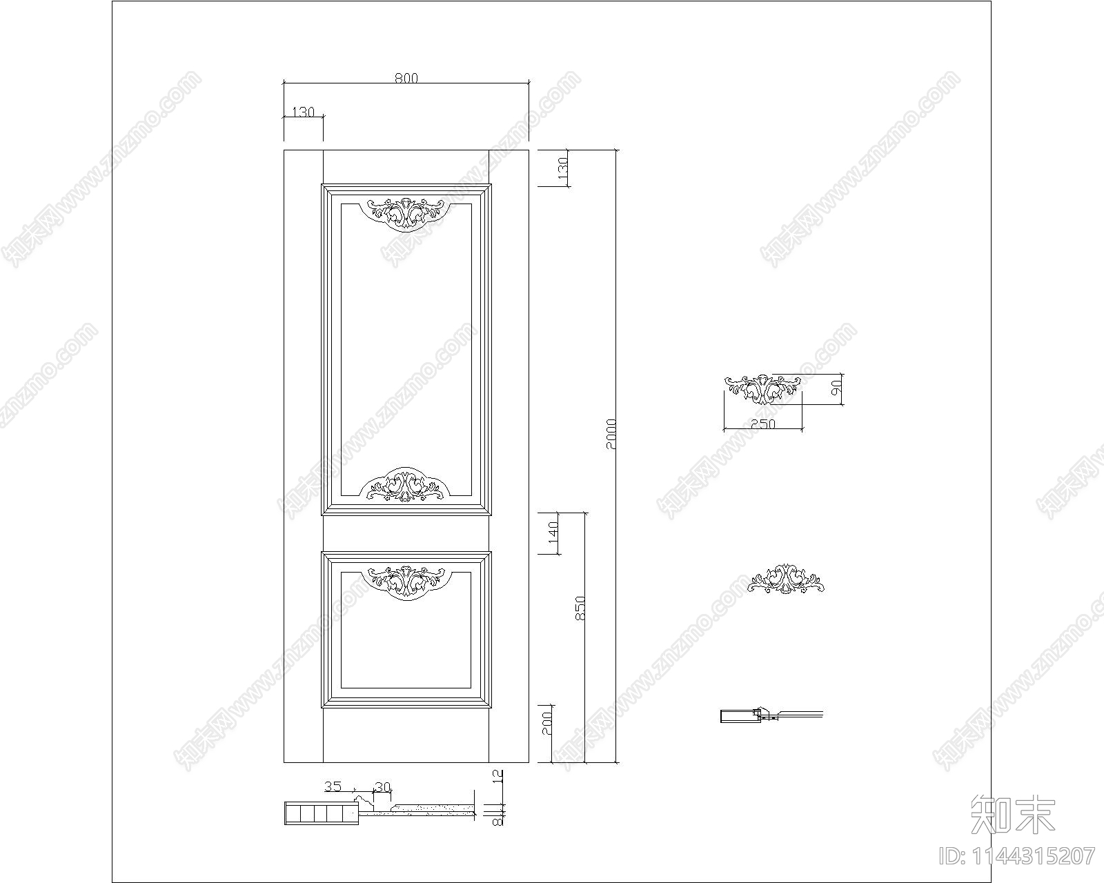 室内门雕花件cad施工图下载【ID:1144315207】