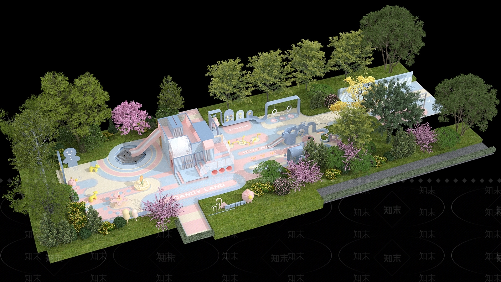 园区儿童游乐场所3D模型下载【ID:1144319154】