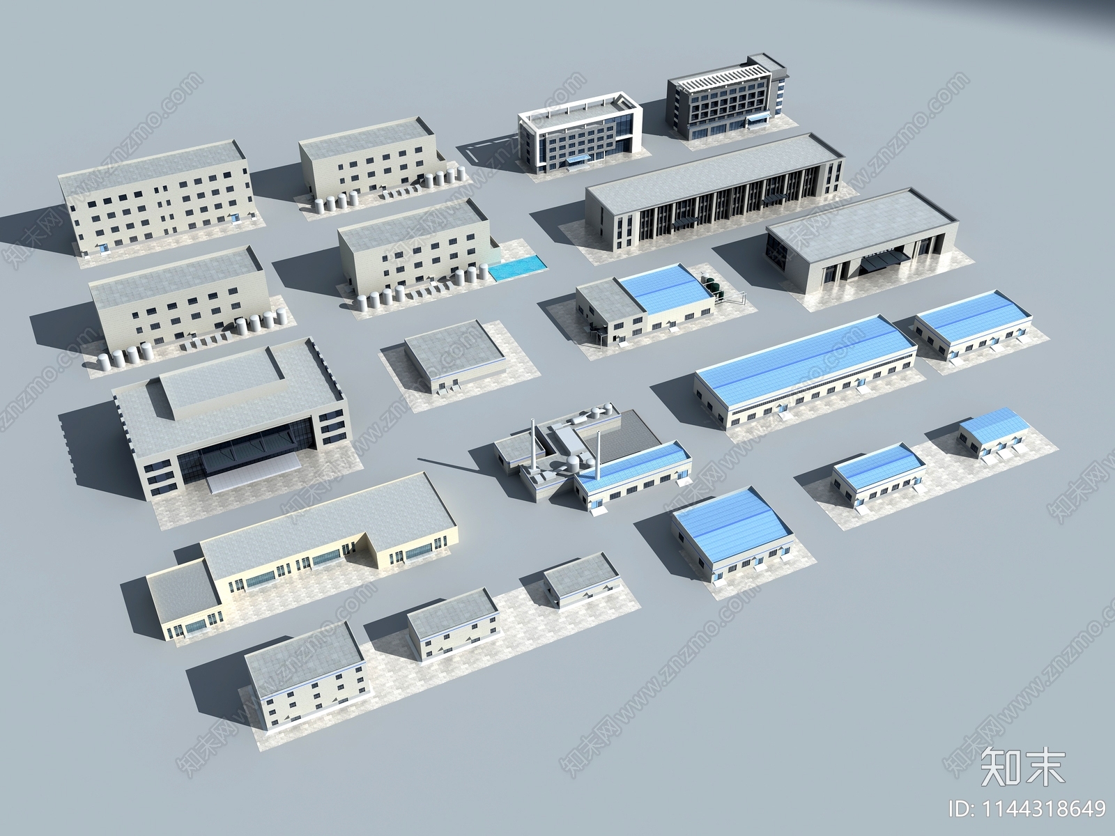 工业厂房办公楼3D模型下载【ID:1144318649】