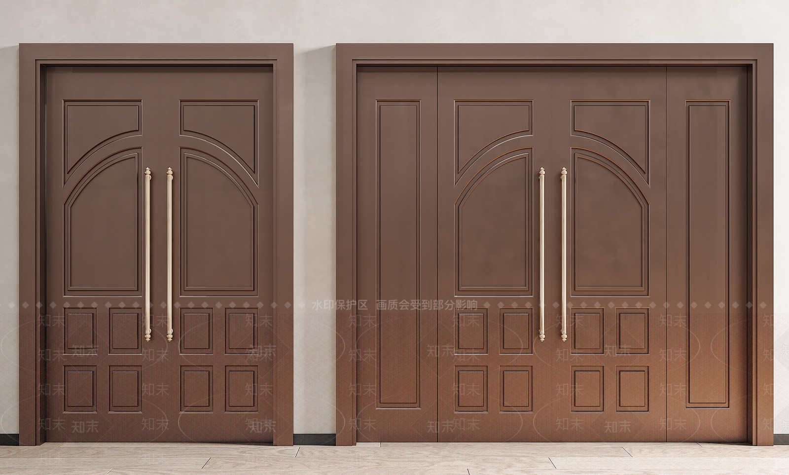 现代别墅紫铜大门3D模型下载【ID:1144324651】