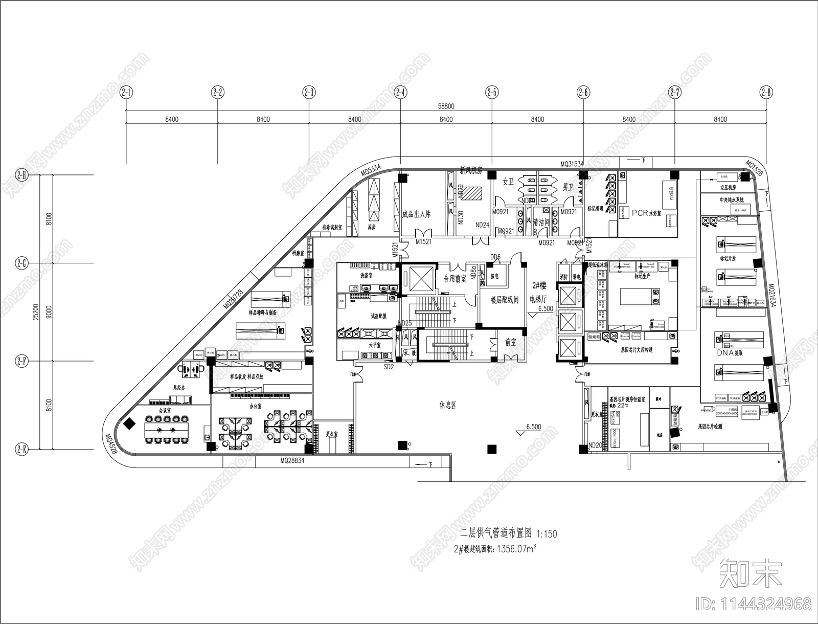 基因检测PCR实验室装修水电空调通风供气纯水cad施工图下载【ID:1144324968】