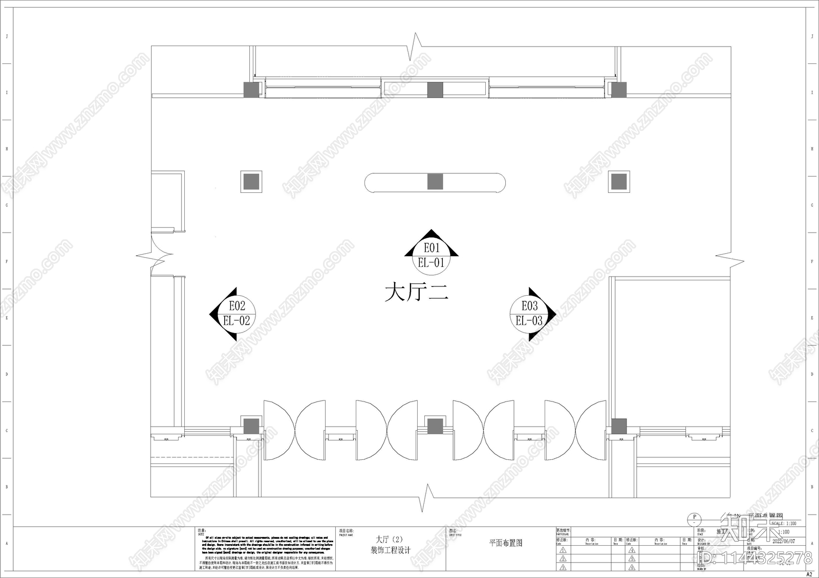 政务服务中心展厅室内cad施工图下载【ID:1144325278】