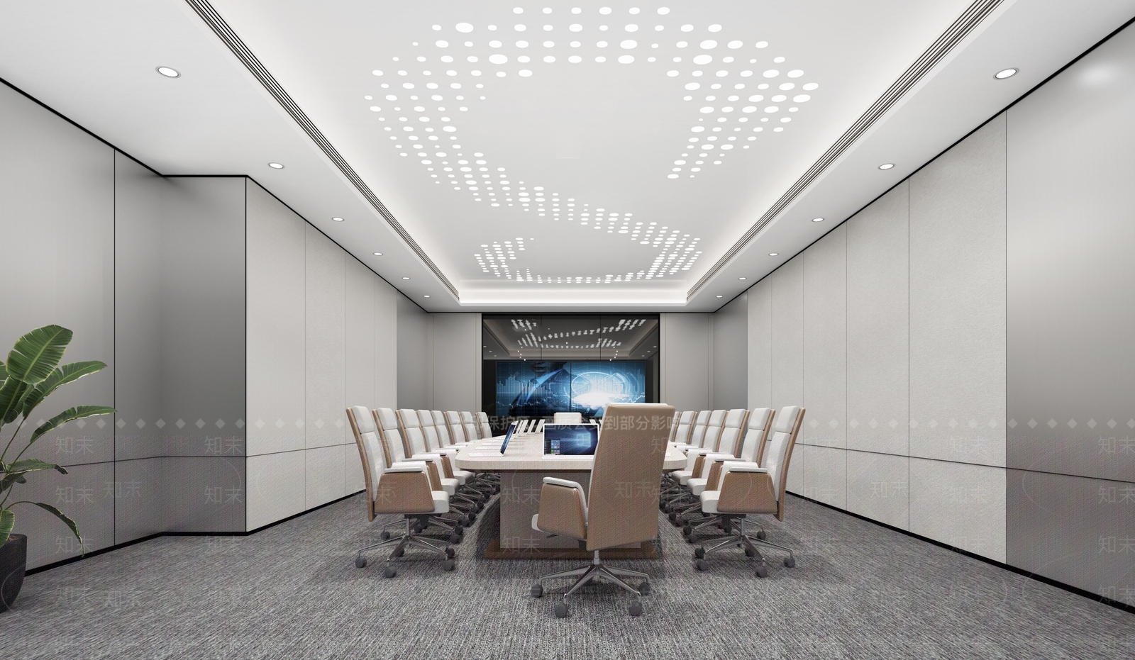 现代大会议室会议桌椅3D模型下载【ID:1144325249】