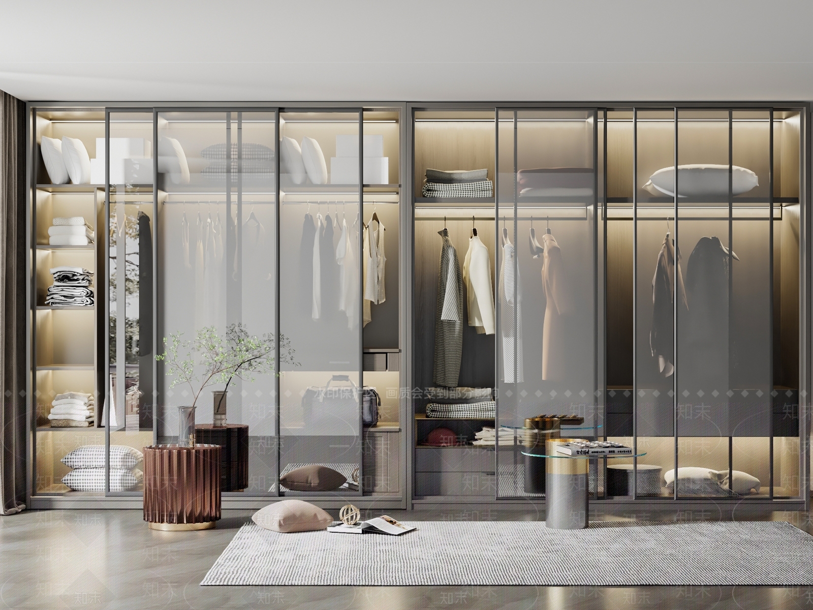 现代玻璃推拉门衣柜SU模型下载【ID:1144325643】