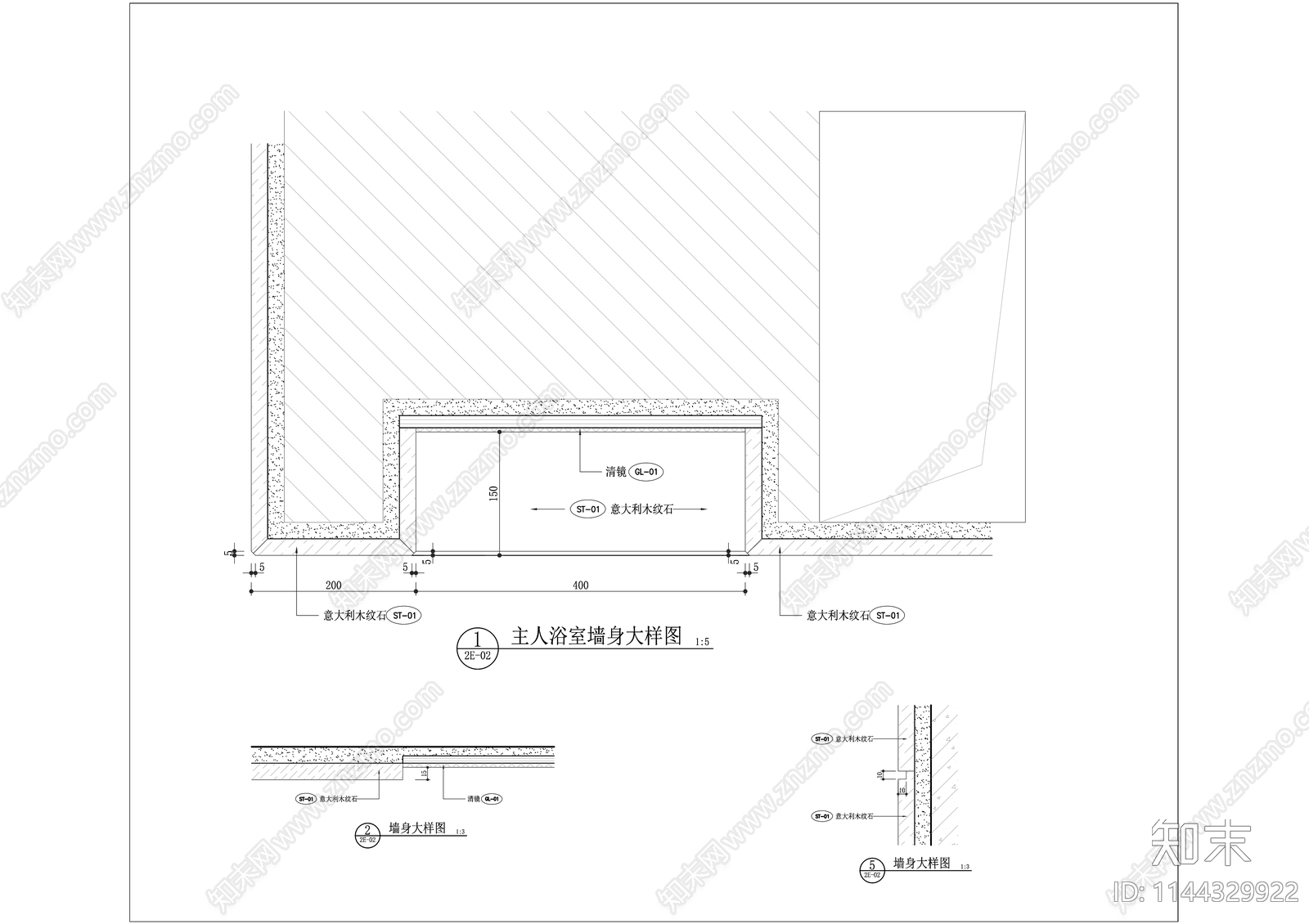 浴室墙身大样cad施工图下载【ID:1144329922】