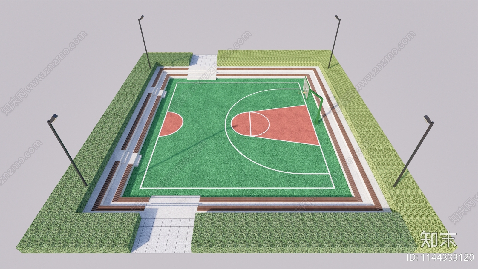 现代户外篮球场SU模型下载【ID:1144333120】