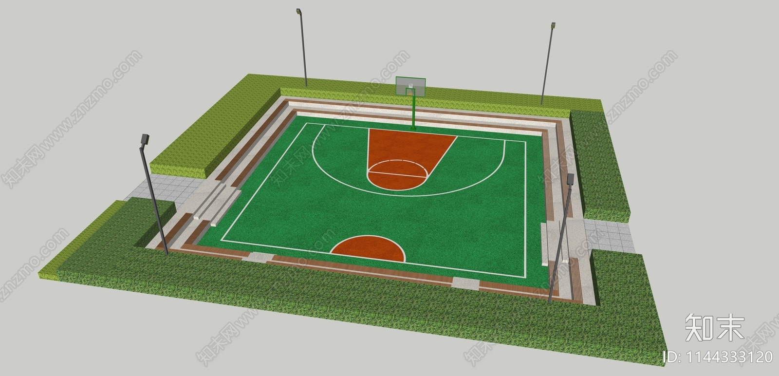 现代户外篮球场SU模型下载【ID:1144333120】