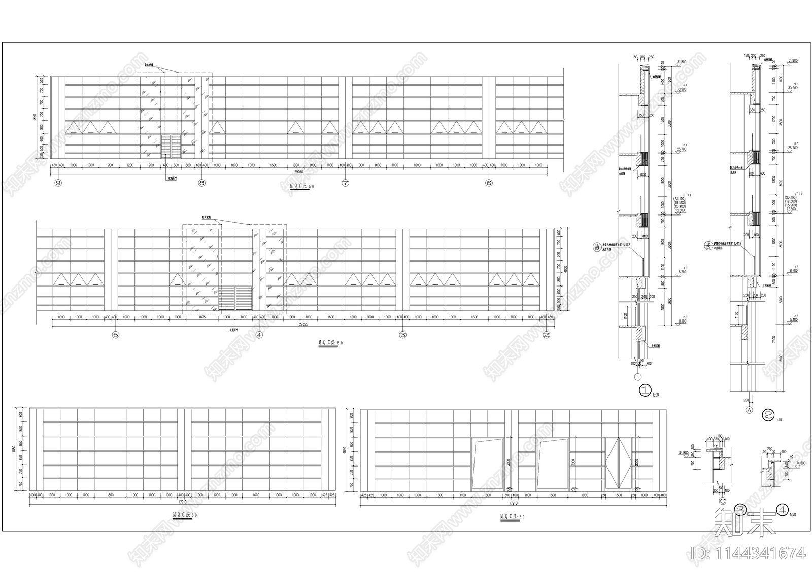 现代多层内廊式办公楼建筑施工图下载【ID:1144341674】
